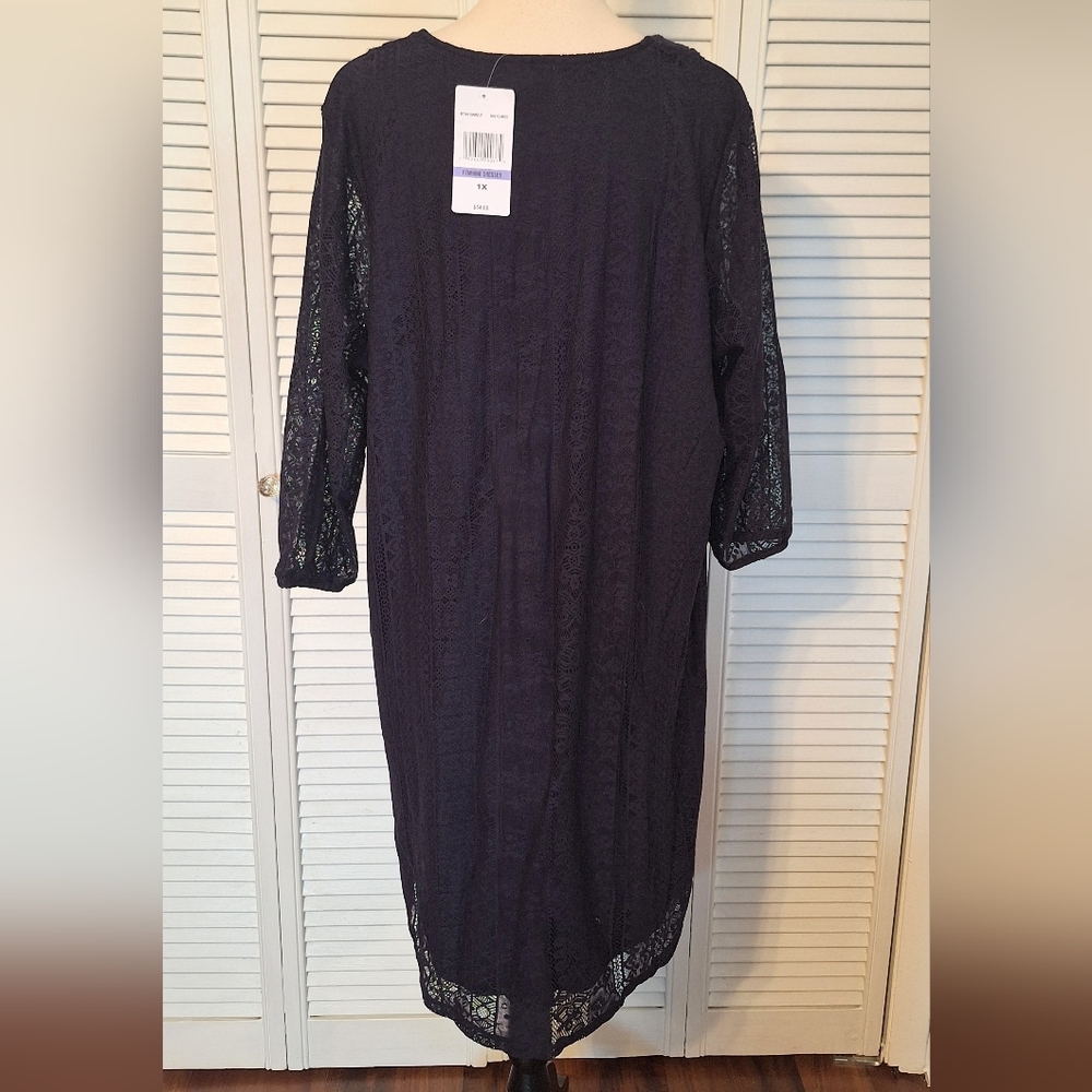 Eyeshadow Elegant Navy Lace Dress 1X NWT *U - Picture 2 of 5